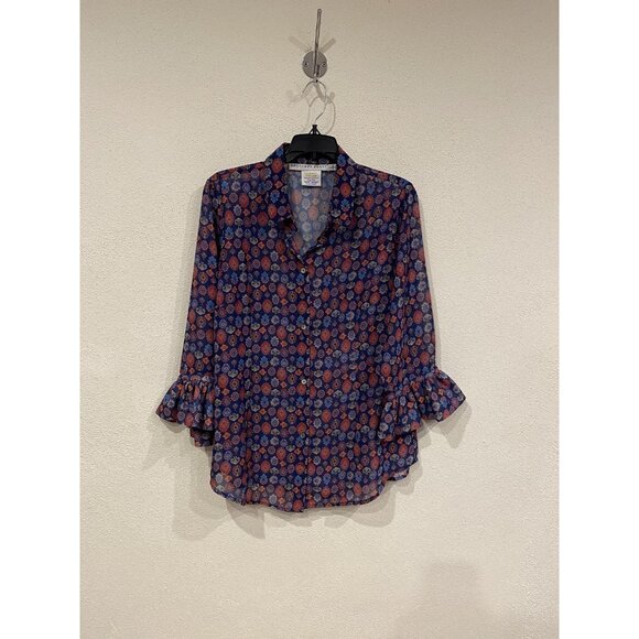 Gretchen Scott Designs Tops - Gretchen Scott Shirt Womens Large Blue Paisley 3/4 Bell Sleeve Sheer Boho Top
